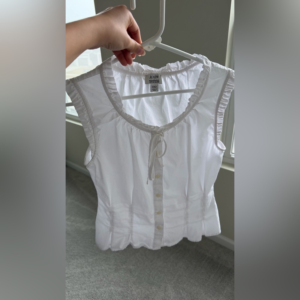 J. Crew White Sleeveless Blouse with Ruffle Detail